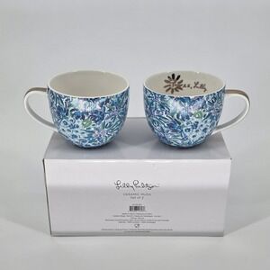 Lilly Pulitzer Ceramic Mugs Set of 2, Ceramic Coffee Tea Hot Beverage Cups 12 oz